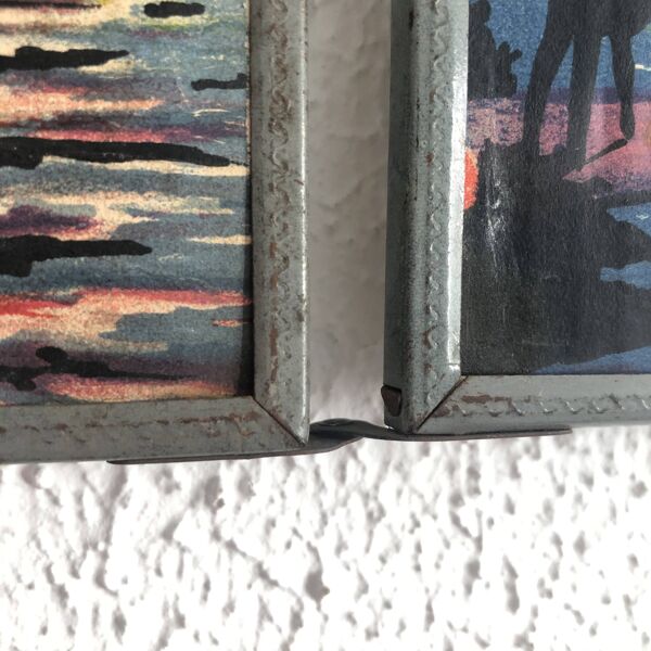 Miroir vintage 1940 triptyque barbier coiffeur bateau mer - 16 x 37 cm