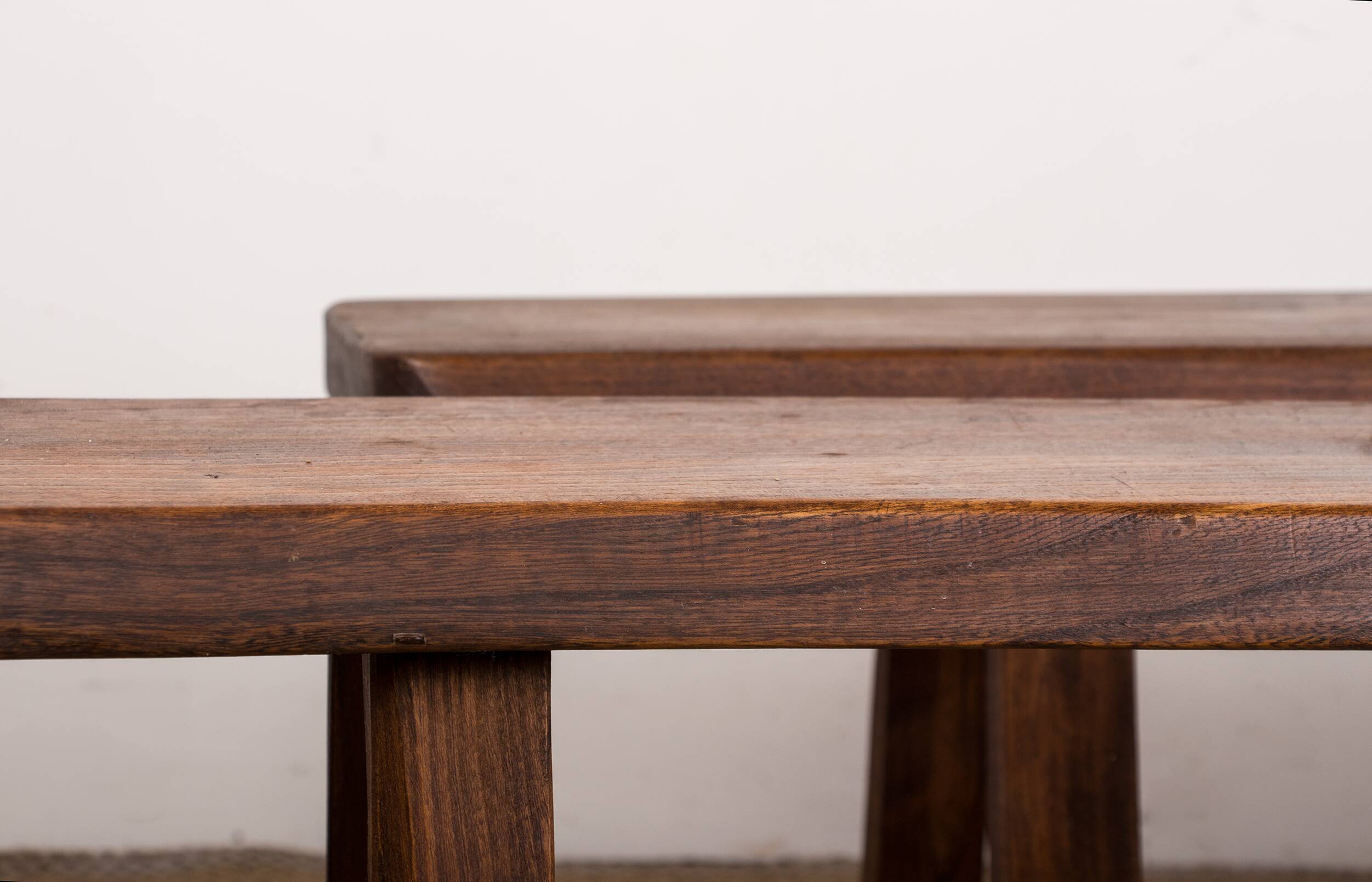 Pair of Scandinavian benches in Solid Elm by Olavi Hanninen 1960.