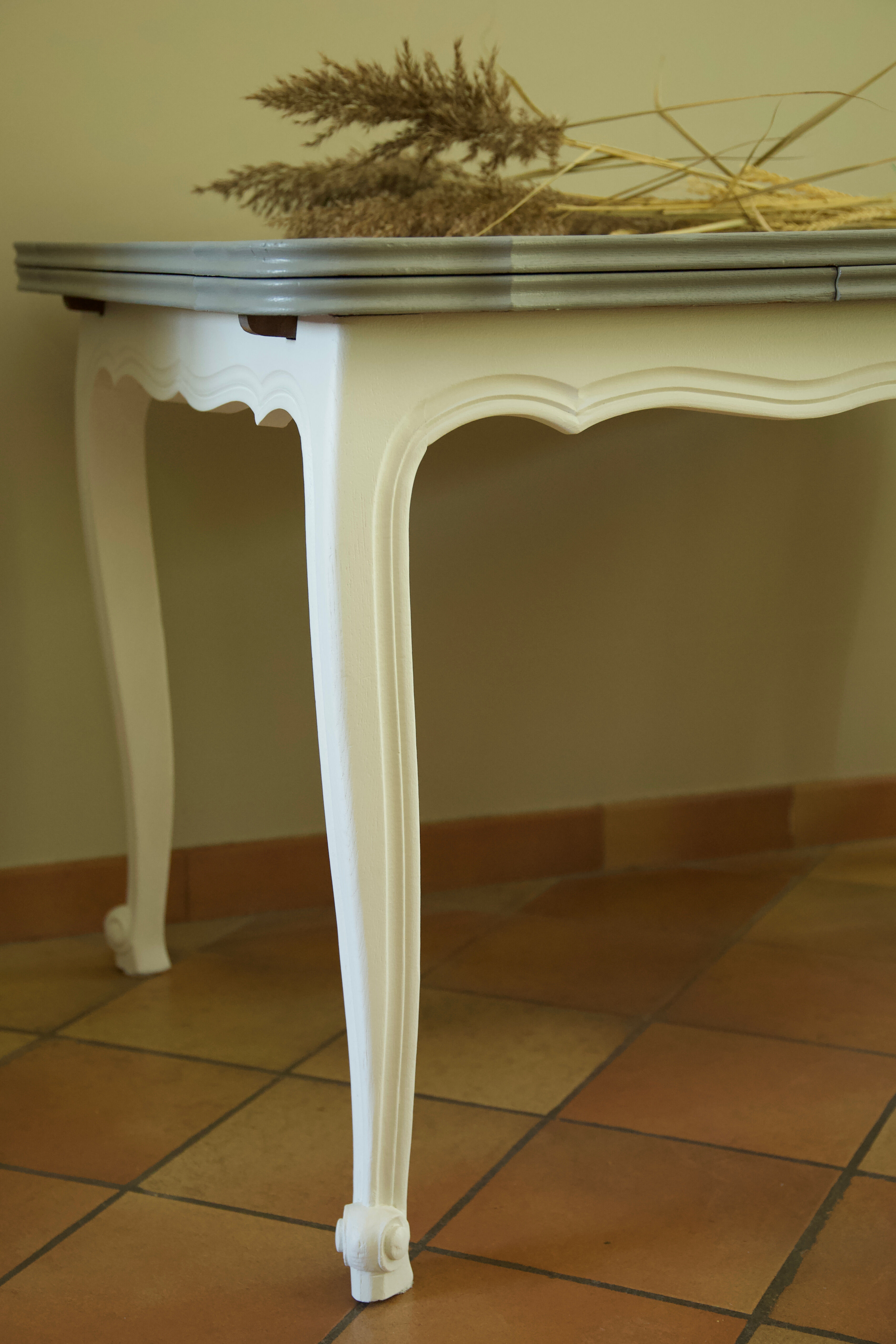 Dining table restyled gray and cream