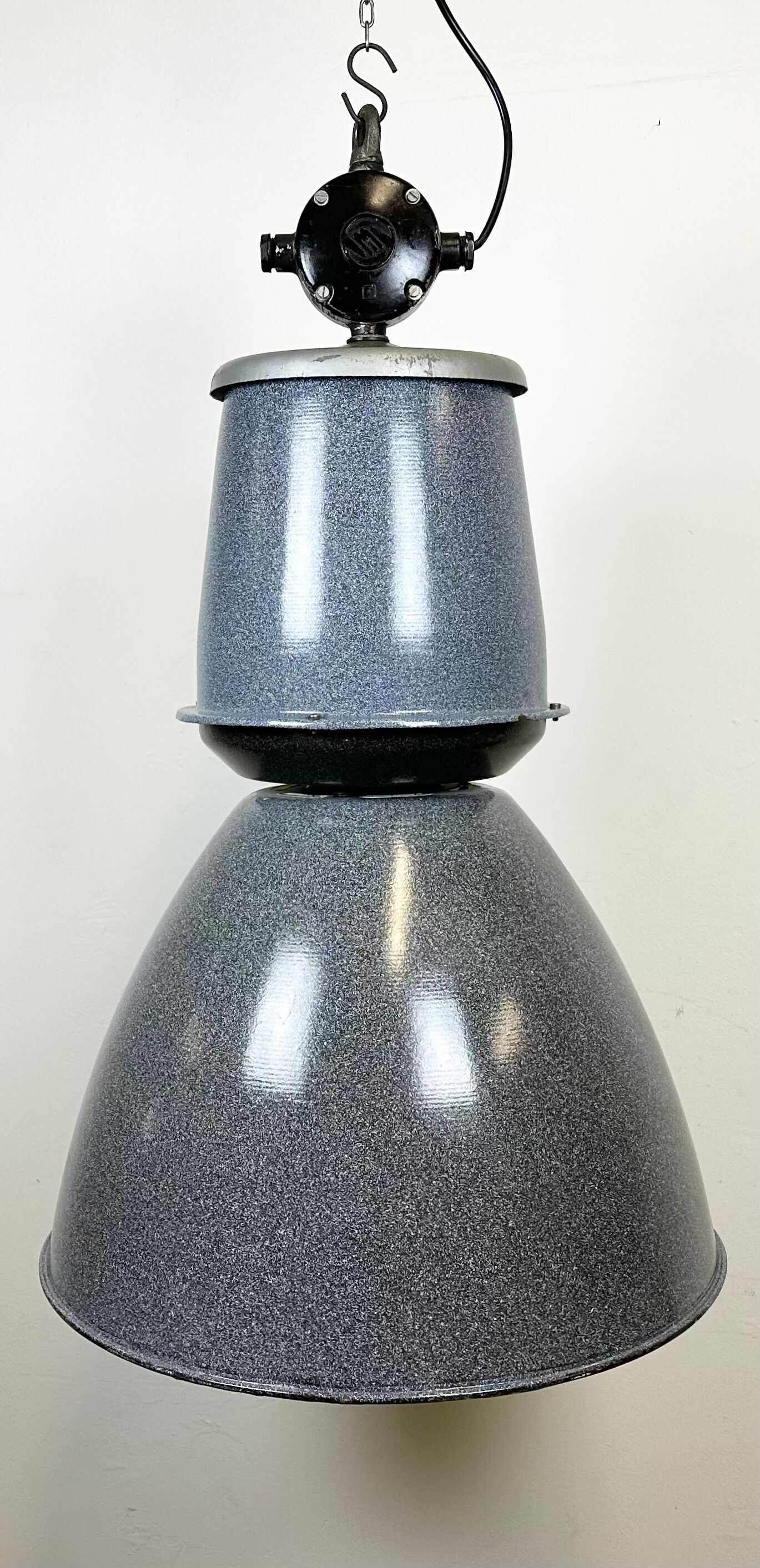 Grey enamel industrial factory lamp from Elektrosvit, 1960s