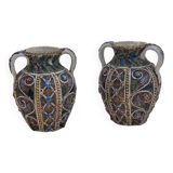 Pair of small openwork vases in glazed earthenware – Made in Italy