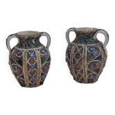 Pair of small openwork vases in glazed earthenware – Made in Italy