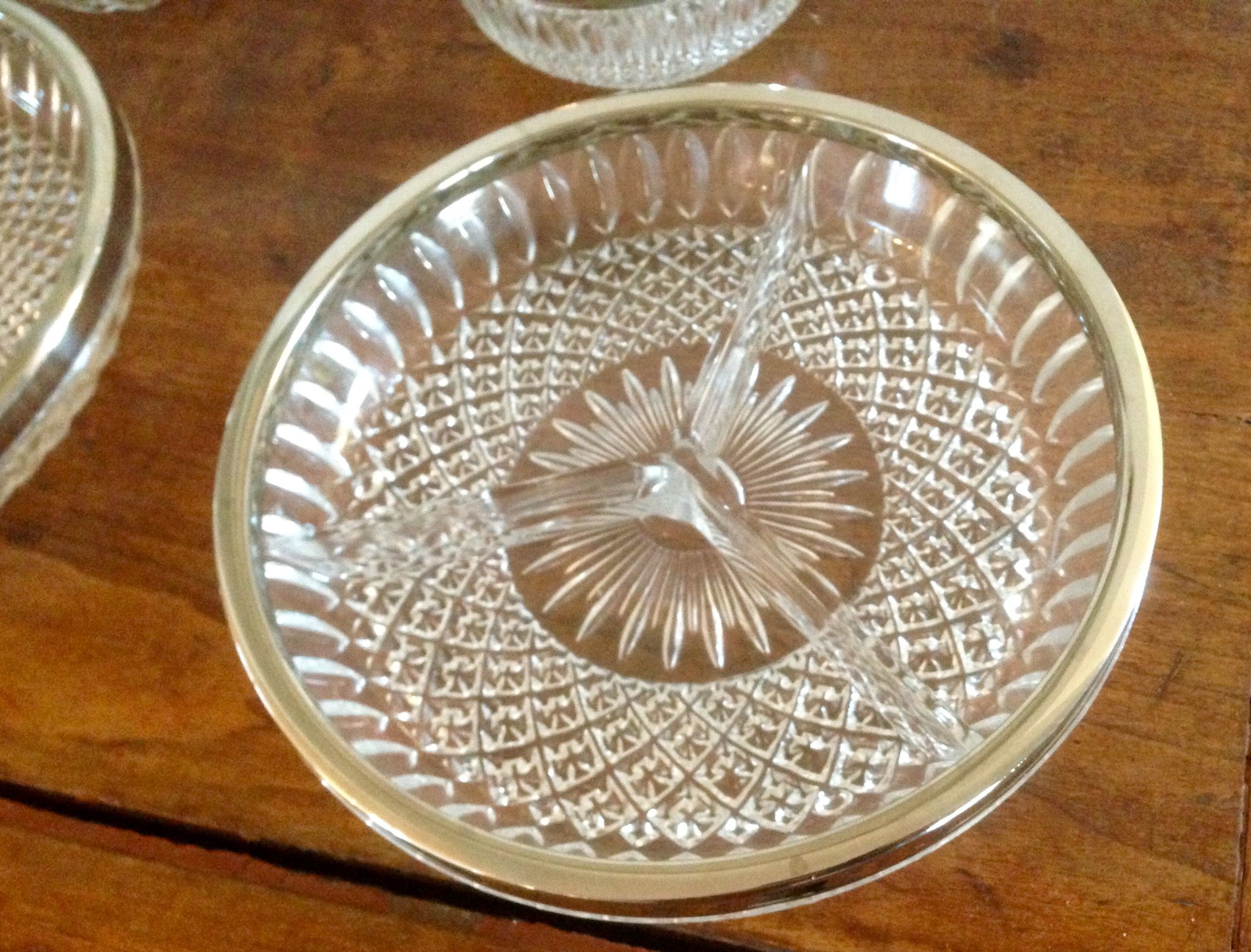 Dishes and ramekins chiseled glass and silver metal