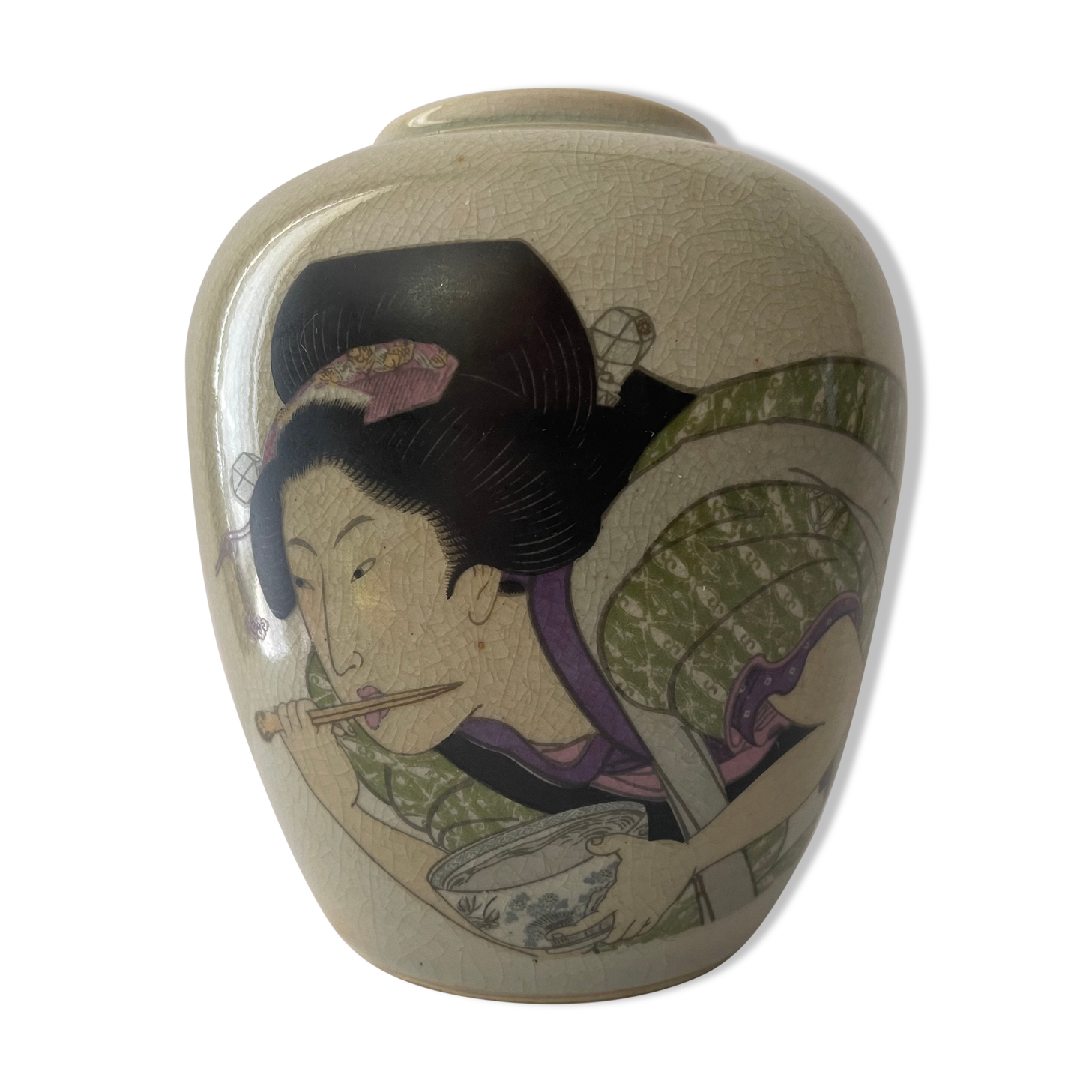 Polychrome vase and celadon XIX Naniwaya Okita Japan Nippon