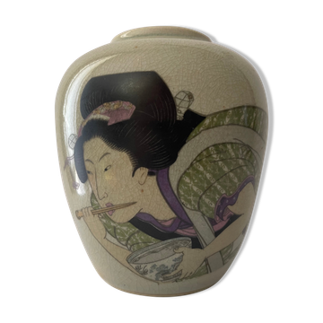 Polychrome vase and celadon XIX Naniwaya Okita Japan Nippon