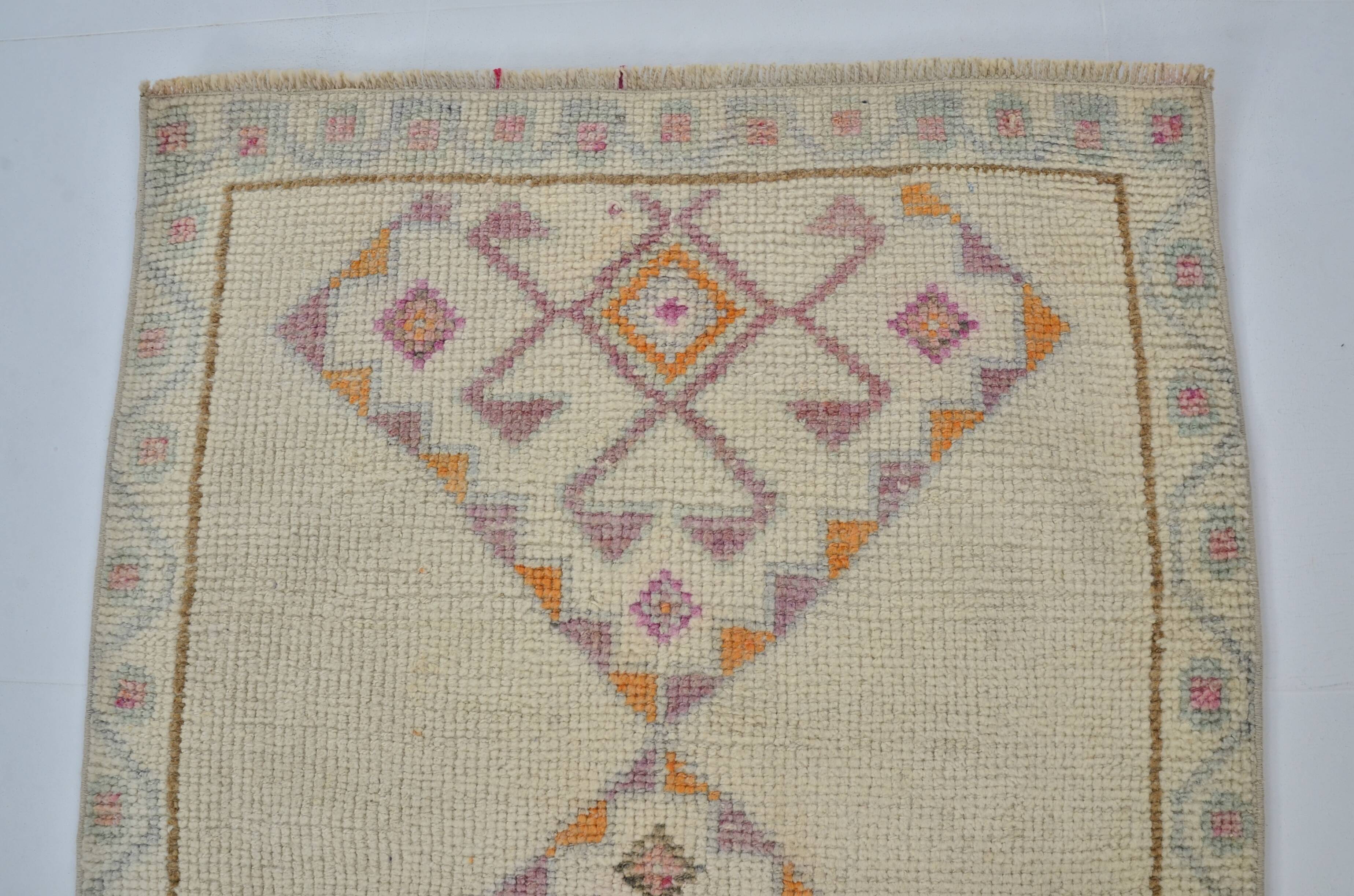 Geometric Vintage White Oushak Runner sku 2080