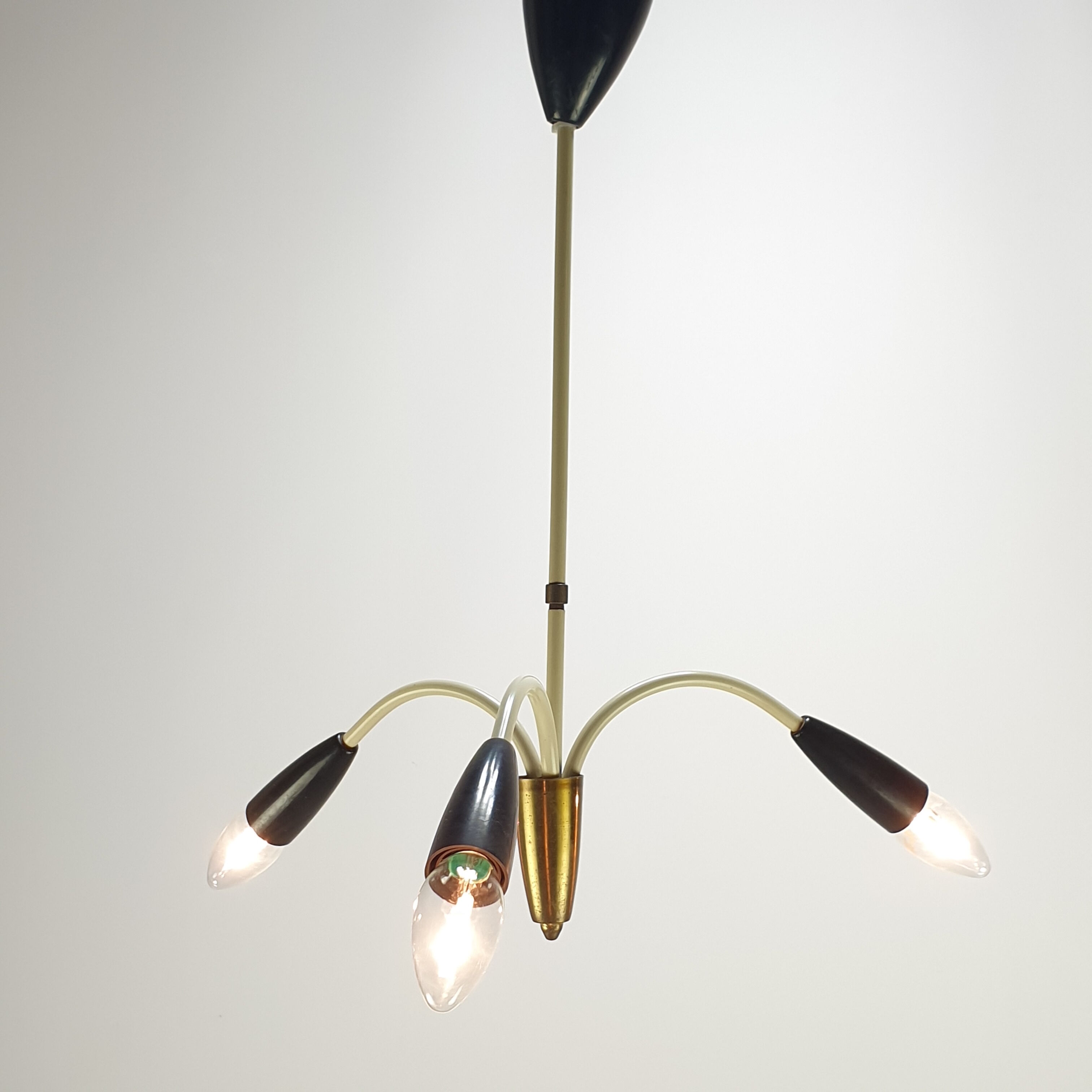 Italian 3 Armed Chandelier with Brass, 1960s