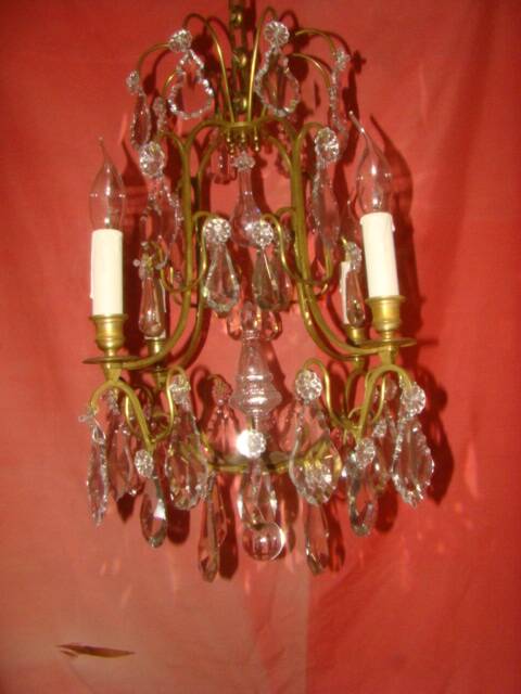 Bronze and crystal chandelier with 4 arms from the early 20th century