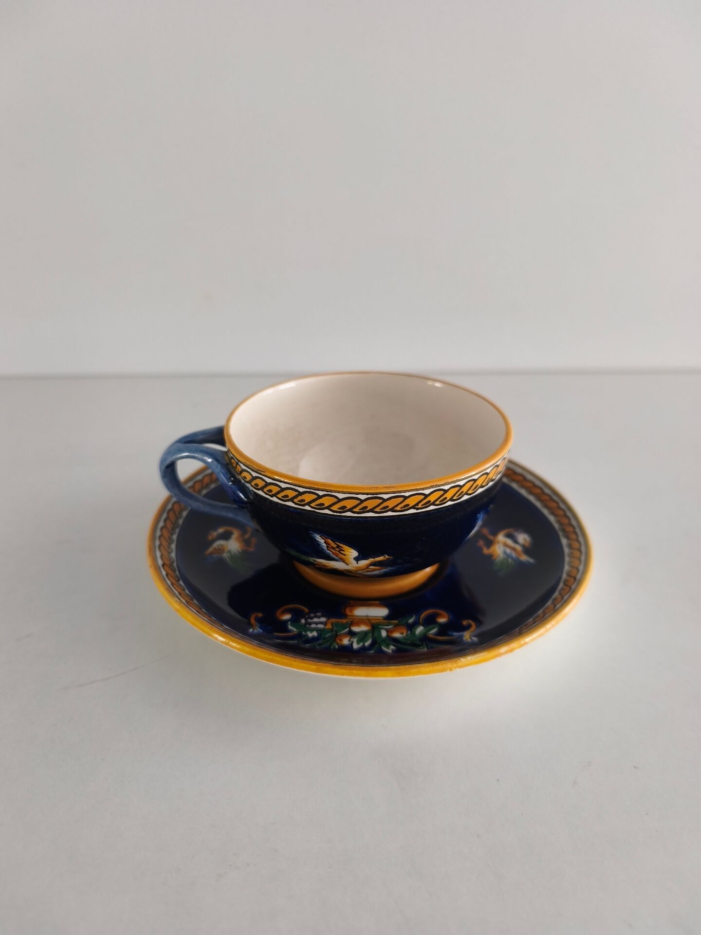 Cup and saucer earthenware from Gien - Blue Peony Decor / China