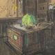 Watercolor sign andre brif or prif interior drawing library 1925