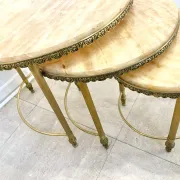 Set of 3 nesting tables in marble and gold metal – 1970s