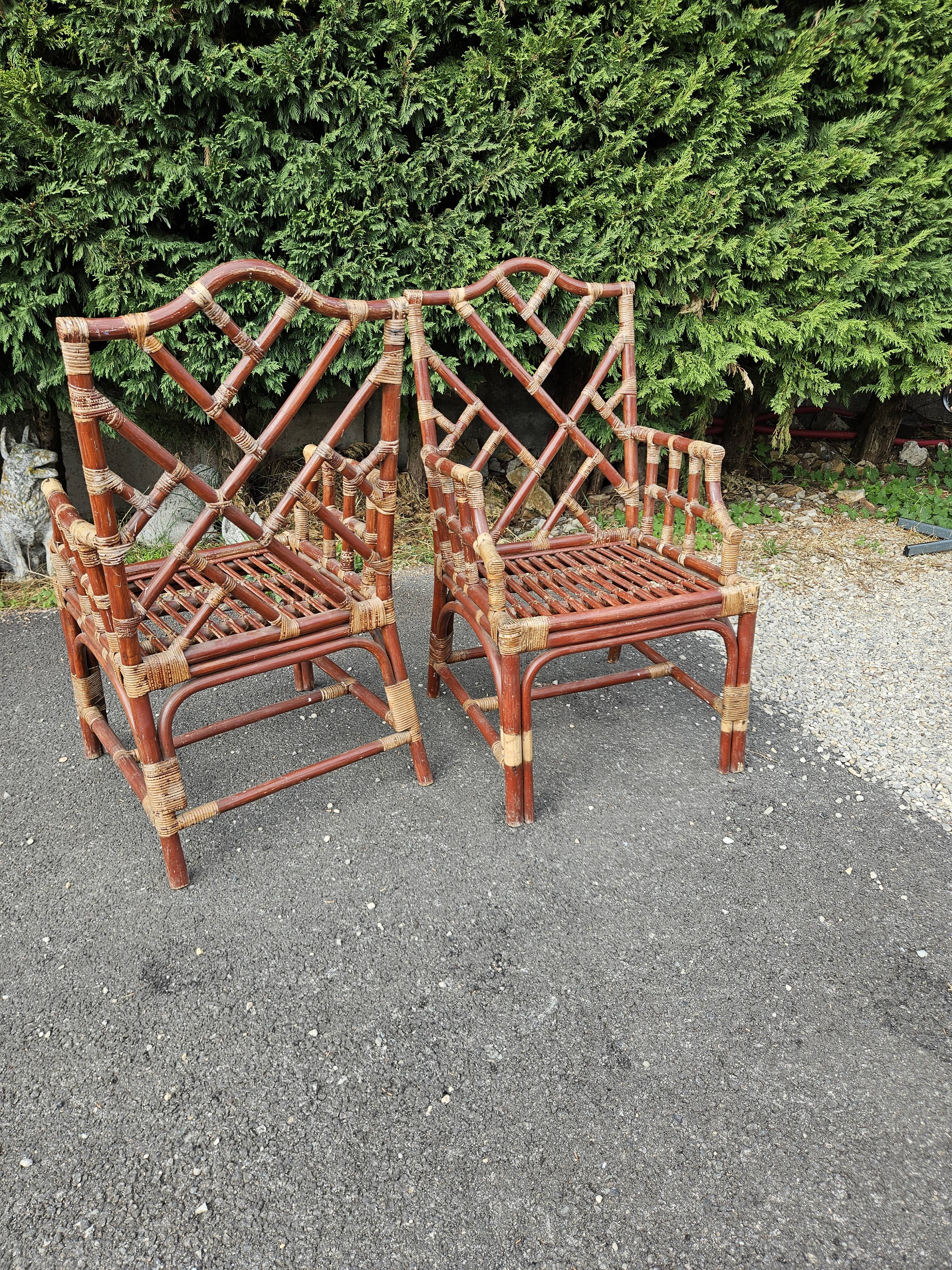 Pair of bamboo armchairs