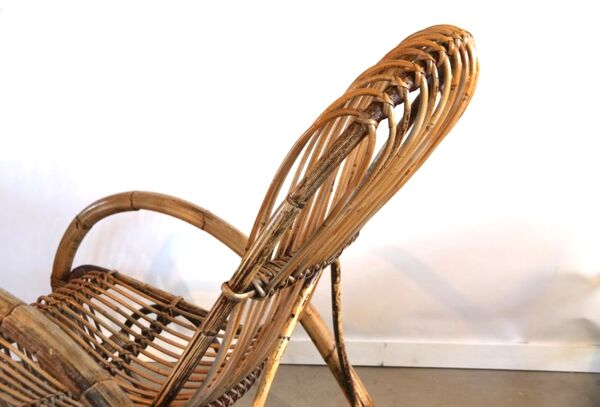 Rocking chair en bambou et rotin, 1950