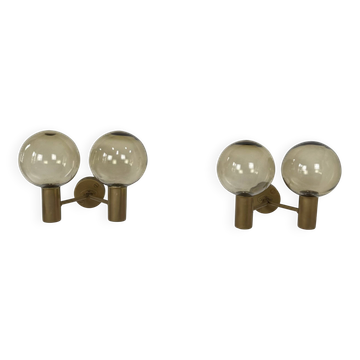Pair of vintage Holophane wall sconces in opaline glass, France, 1950.