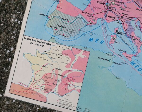 Ancienne carte MDI d'histoire : Les croisades-Les centres culturels en France