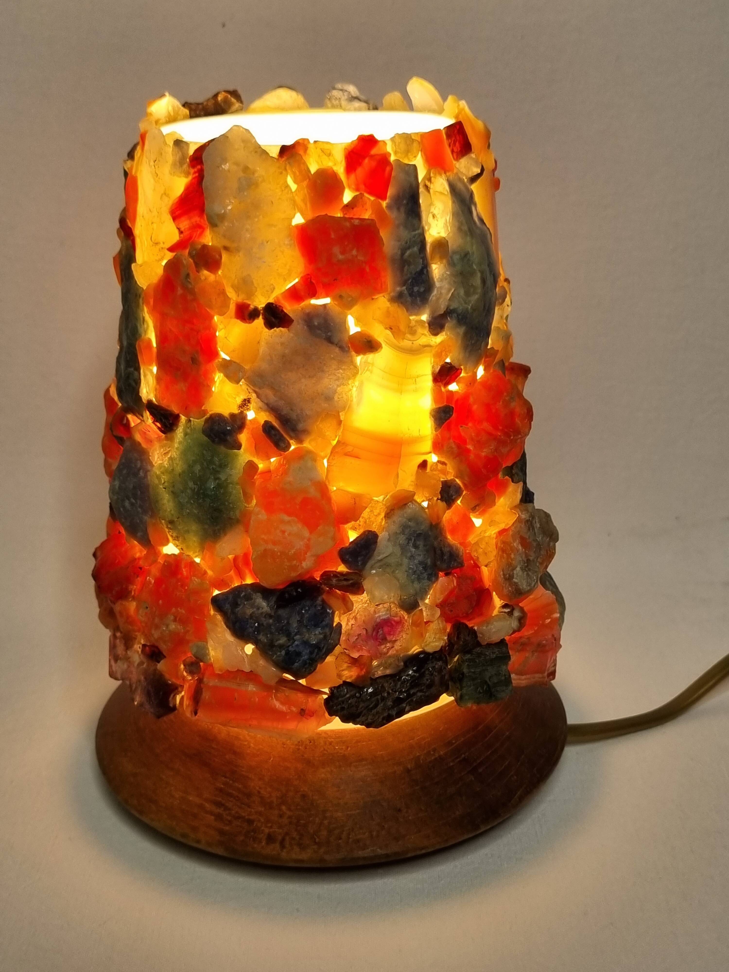 Vintage HA Ludwig lamp in semi-precious stones and wood West Germany