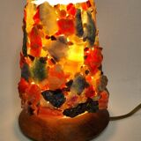 Lampe vintage H.A. Ludwig en pierres semi-précieuses et bois West Germany