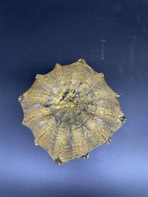 Vide poche, Murano, Archimède Seguso, jaune, or, bullé, formant fleur stylisé, verre soufflé, Italie