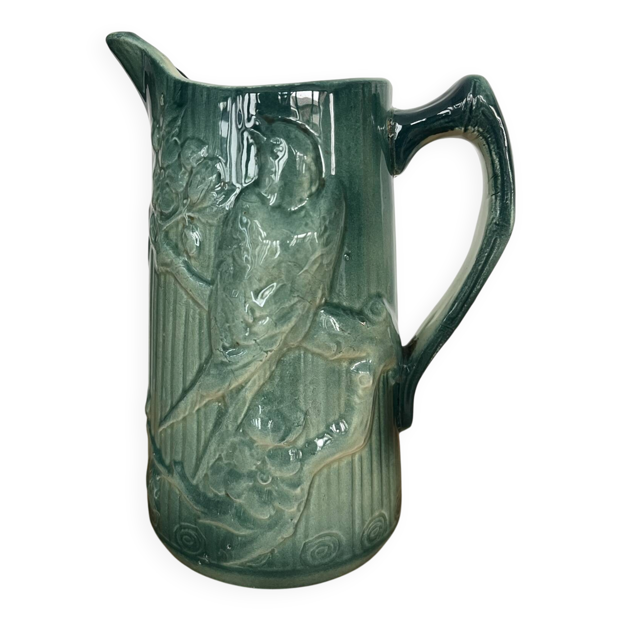Art Nouveau barbotine pitcher "Swallow"