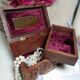Ancient wooden jewelry box with mirror, engravings and brass décor,Asia India