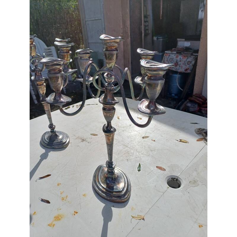 Pair of silver-plated metal candlesticks