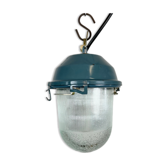 Blue Industrial Soviet Bunker Pendant Light, 1970s