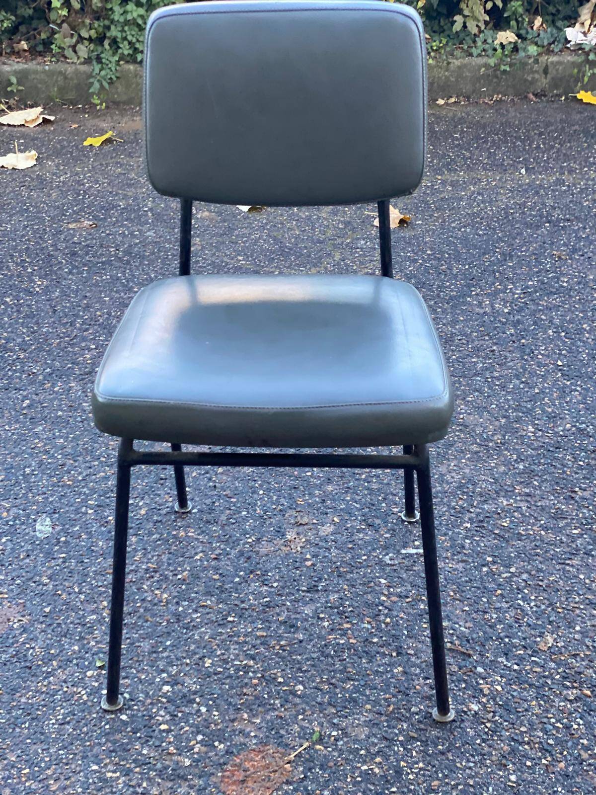 Vintage steel and dark green leather chair from the 60s