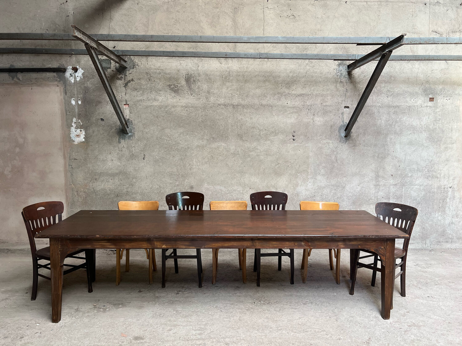 Old 3m fir farm table late 19th early 20th