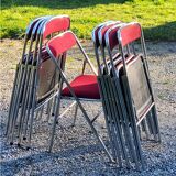 Set de 9 chaises pliantes  des années 70 tweed et métal chromé