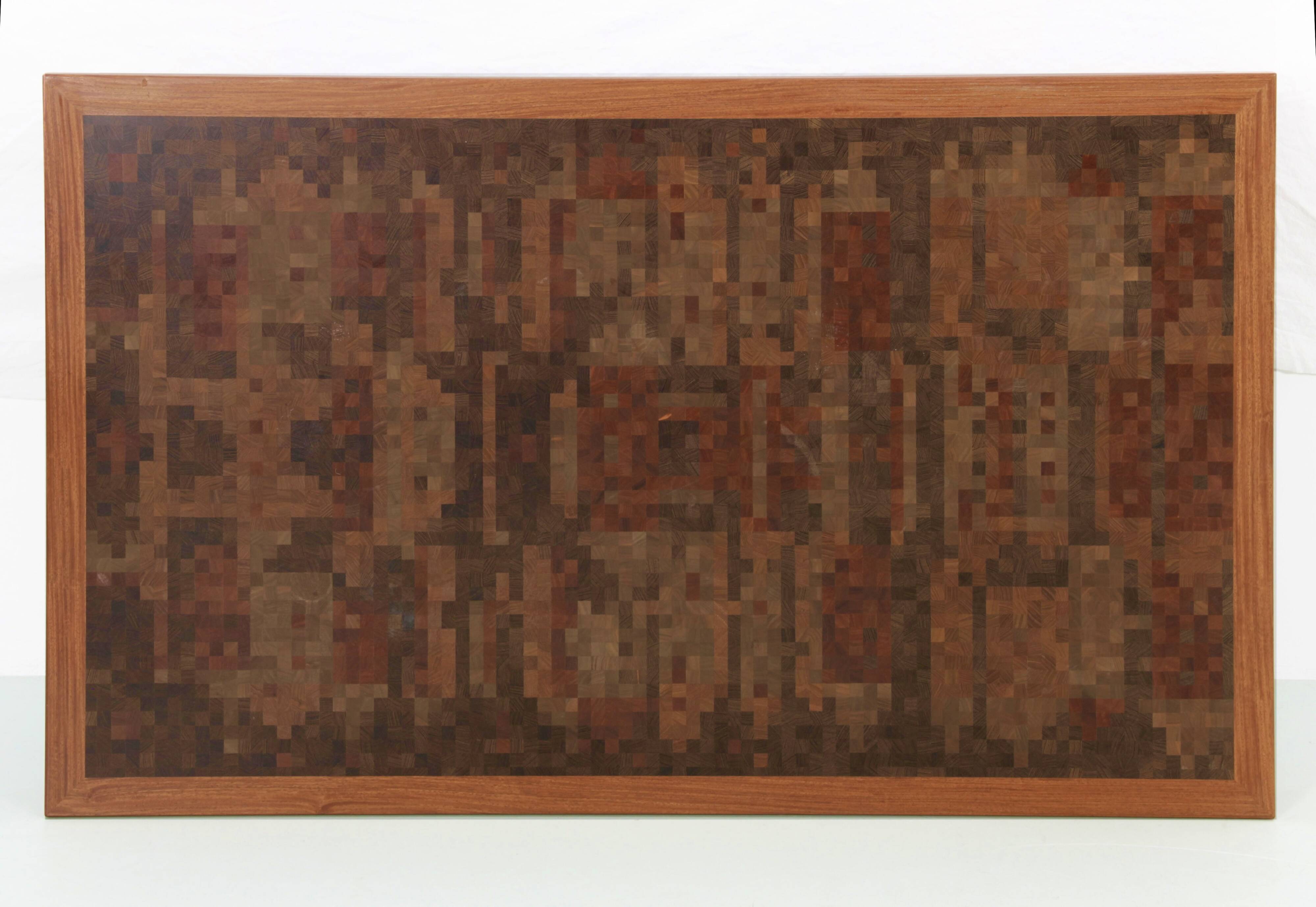 Large Scandinavian coffee table in standing wood marquetry