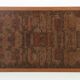Grande table basse scandinave en marqueterie de bois debout