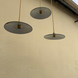 Trio de suspensions tôle émaillée noire et blanche vintage style indus