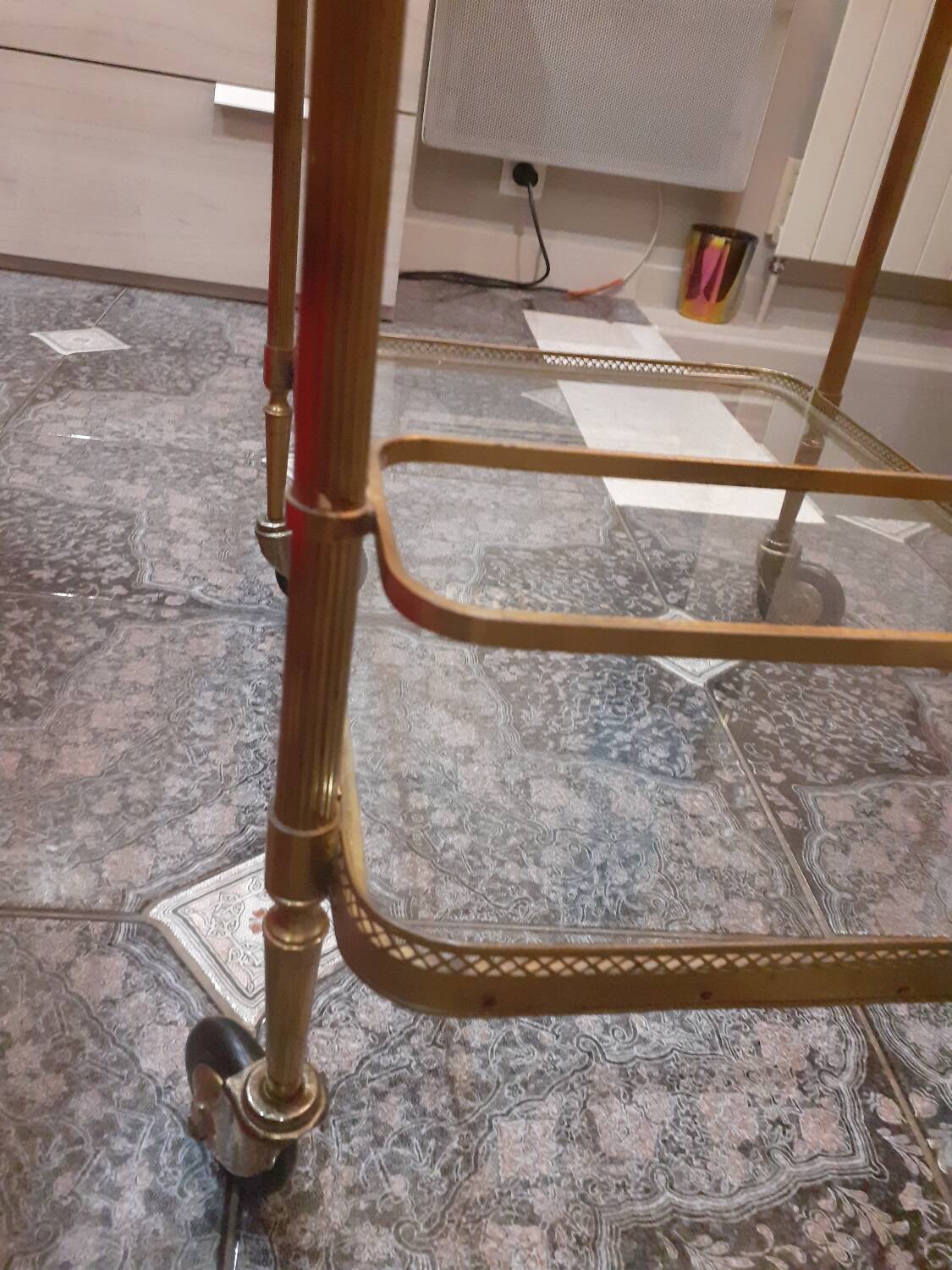 Brass and glass serving trolley