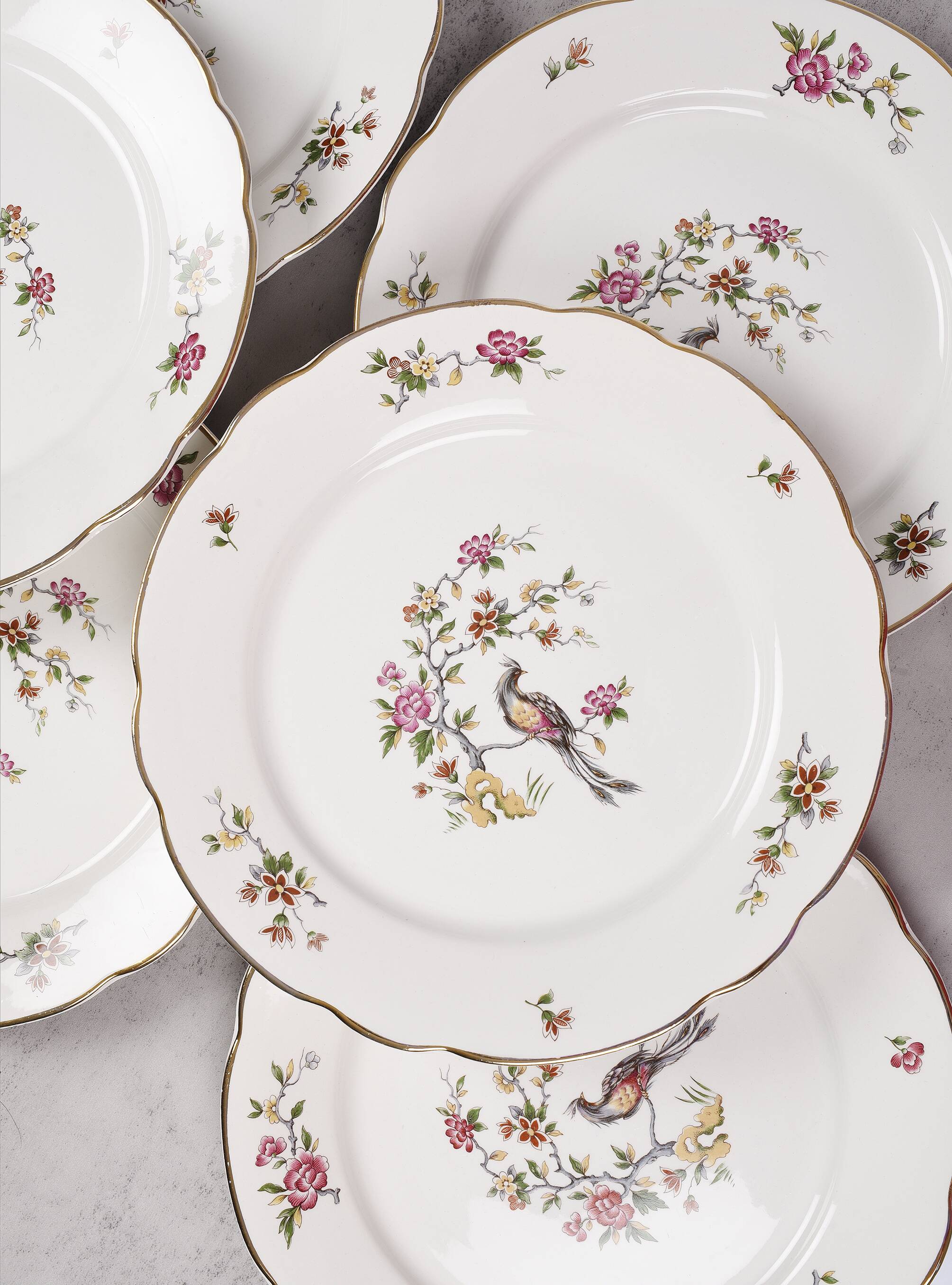 Set of 6 flat plates, Condé de Digoin Sarreguemines model.