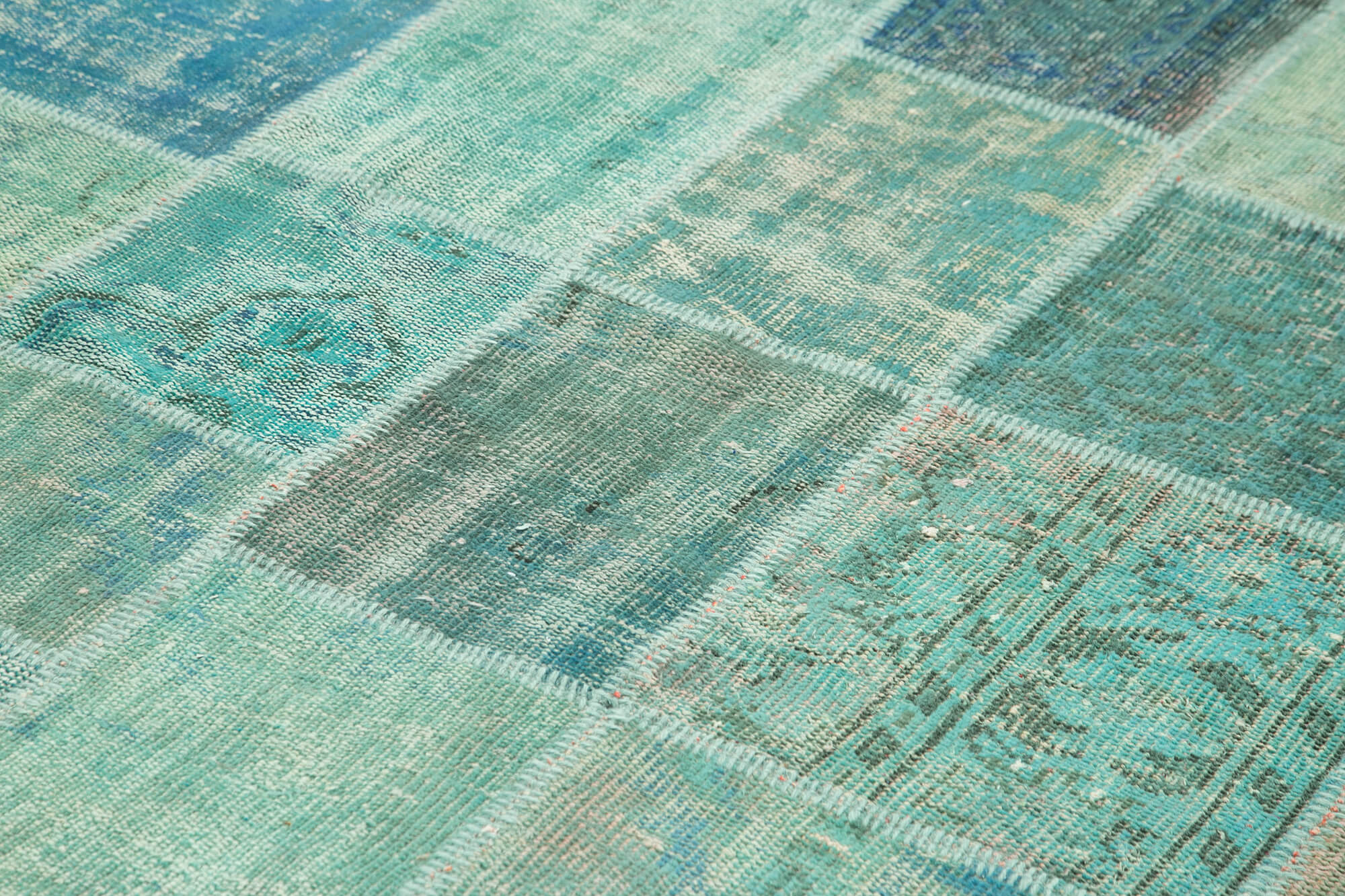 Hand-knotted oriental vintage 205 cm x 300 cm turquoise patchwork carpet