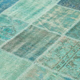 Hand-knotted oriental vintage 205 cm x 300 cm turquoise patchwork carpet