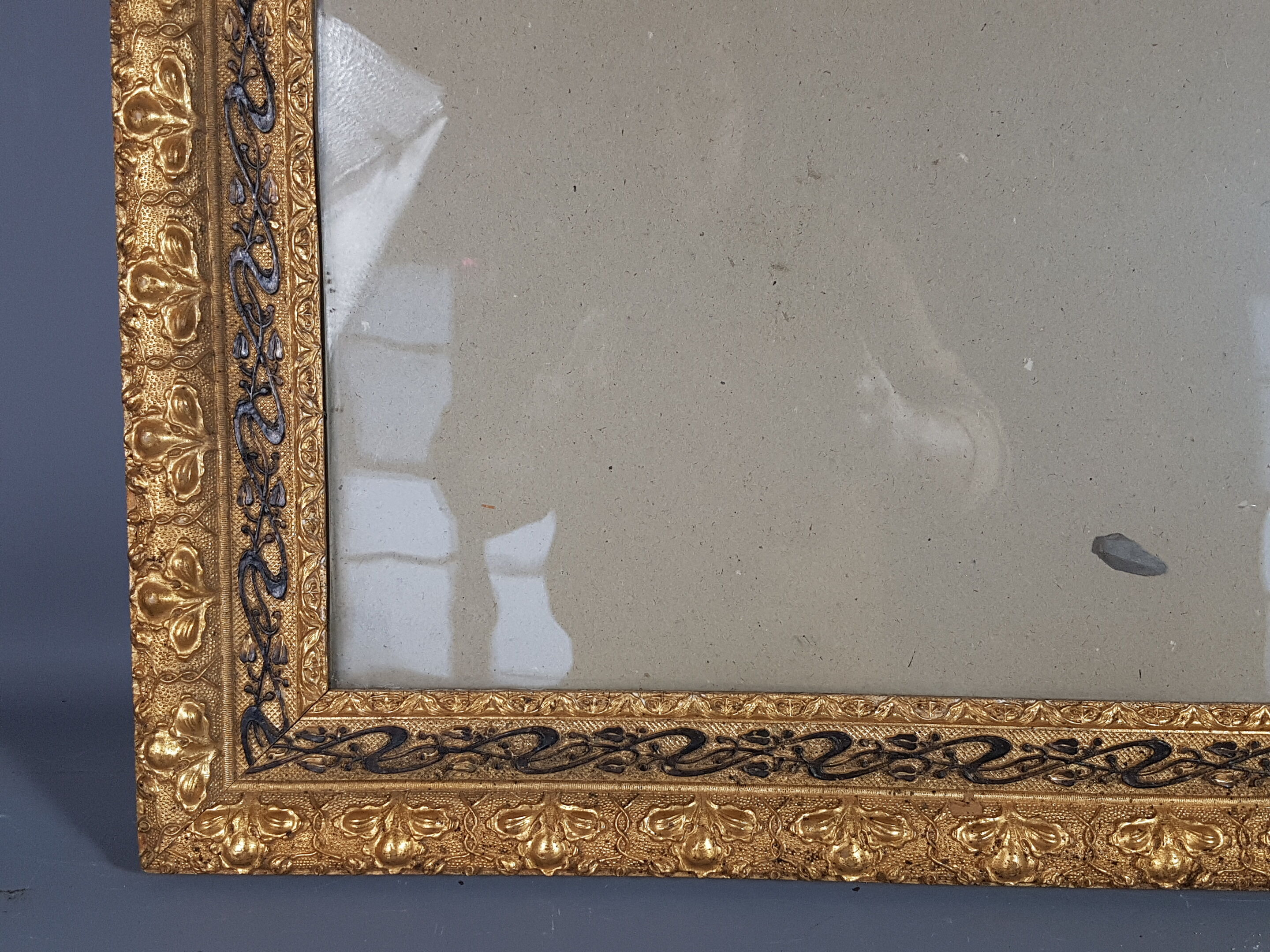 Old frame circa 1900, wood - gilded stucco with leaf - black laqué 53x45 cm leaf 42.5x35 cm SB
