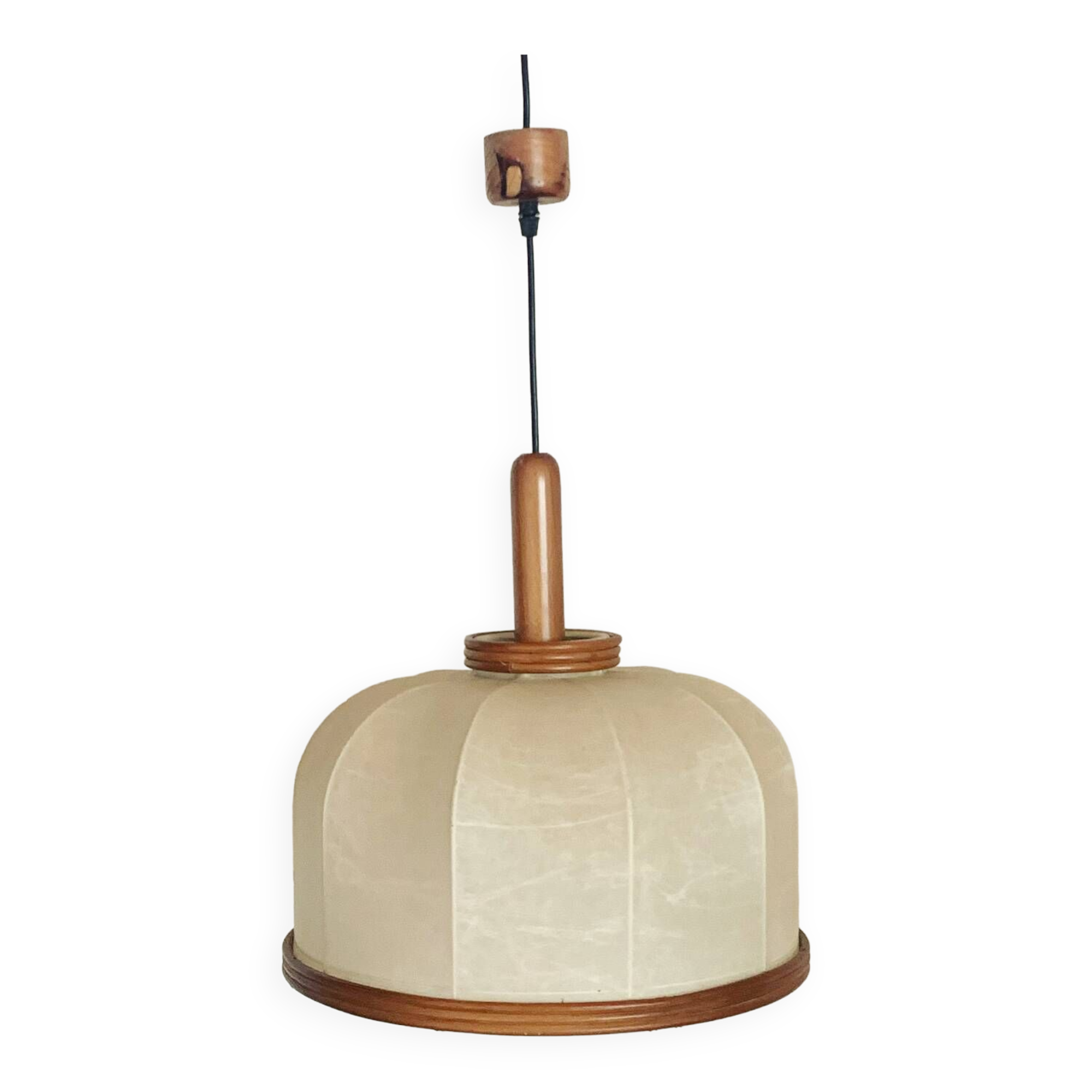Vintage leather and rattan pendant light