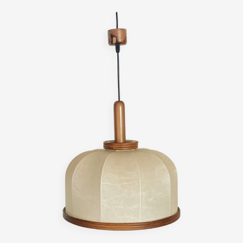 Vintage leather and rattan pendant light