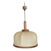 Suspension vintage en cuir et rotin