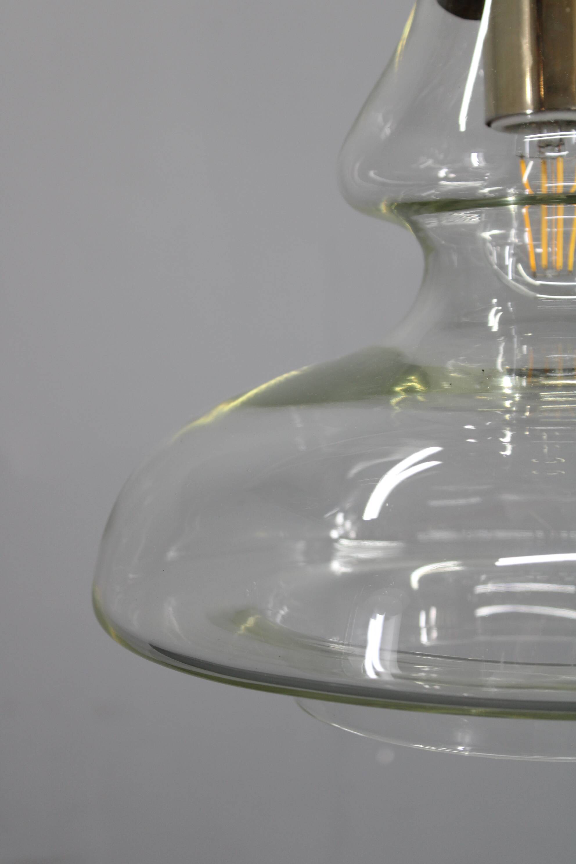 Mid-century Czech glass pendant light brass finish 1970s modern rewired