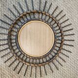 Vintage sun mirror in 60s dark rattan 56cm
