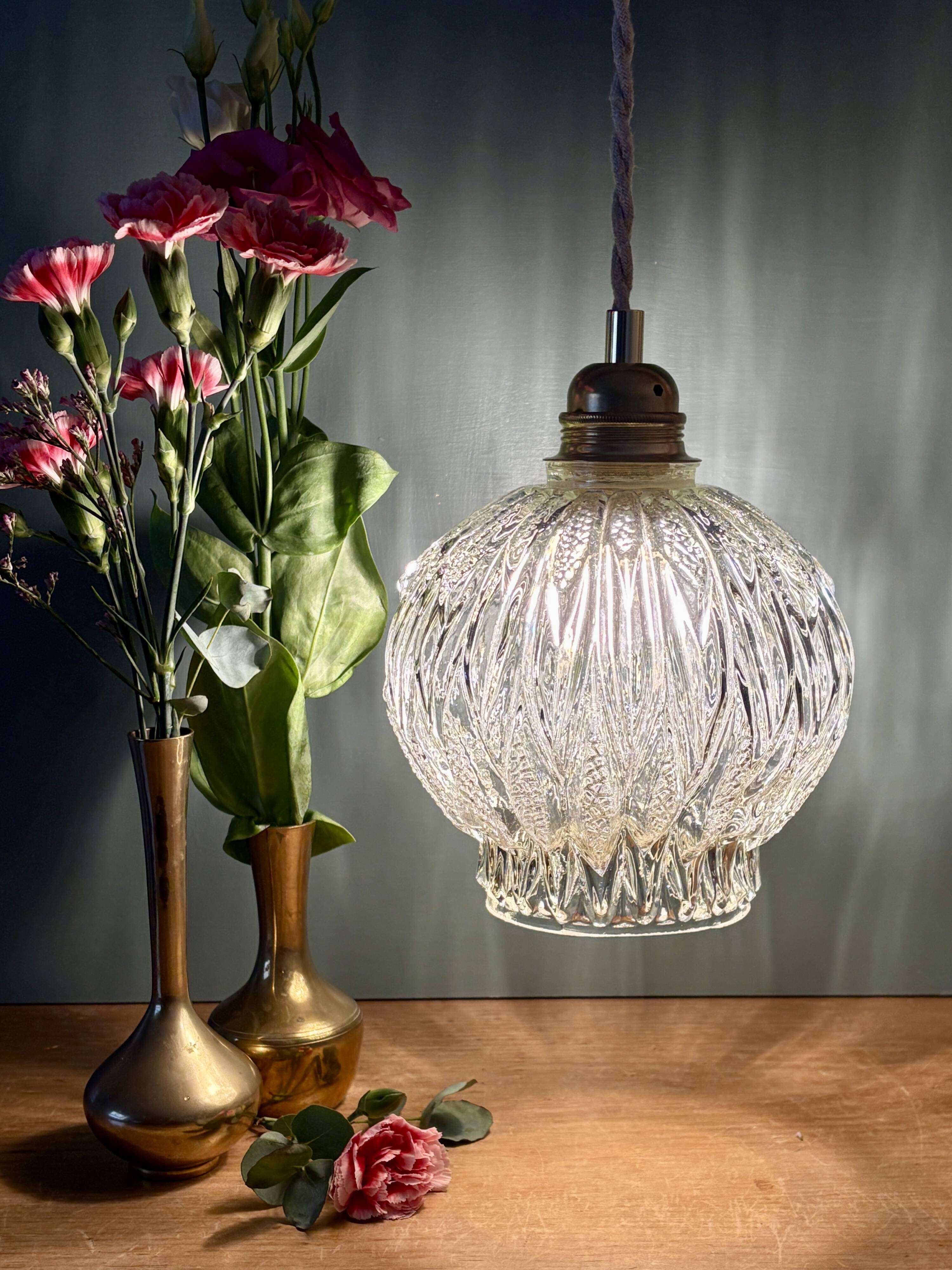 Vintage globe pendant light in molded glass