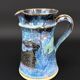Blue foam glazed stoneware pitcher—Signed art ceramic