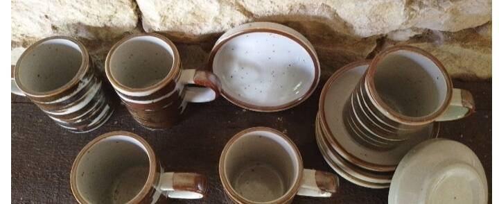 5 vintage stoneware coffee cups