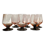 6 small pink glasses with black stem