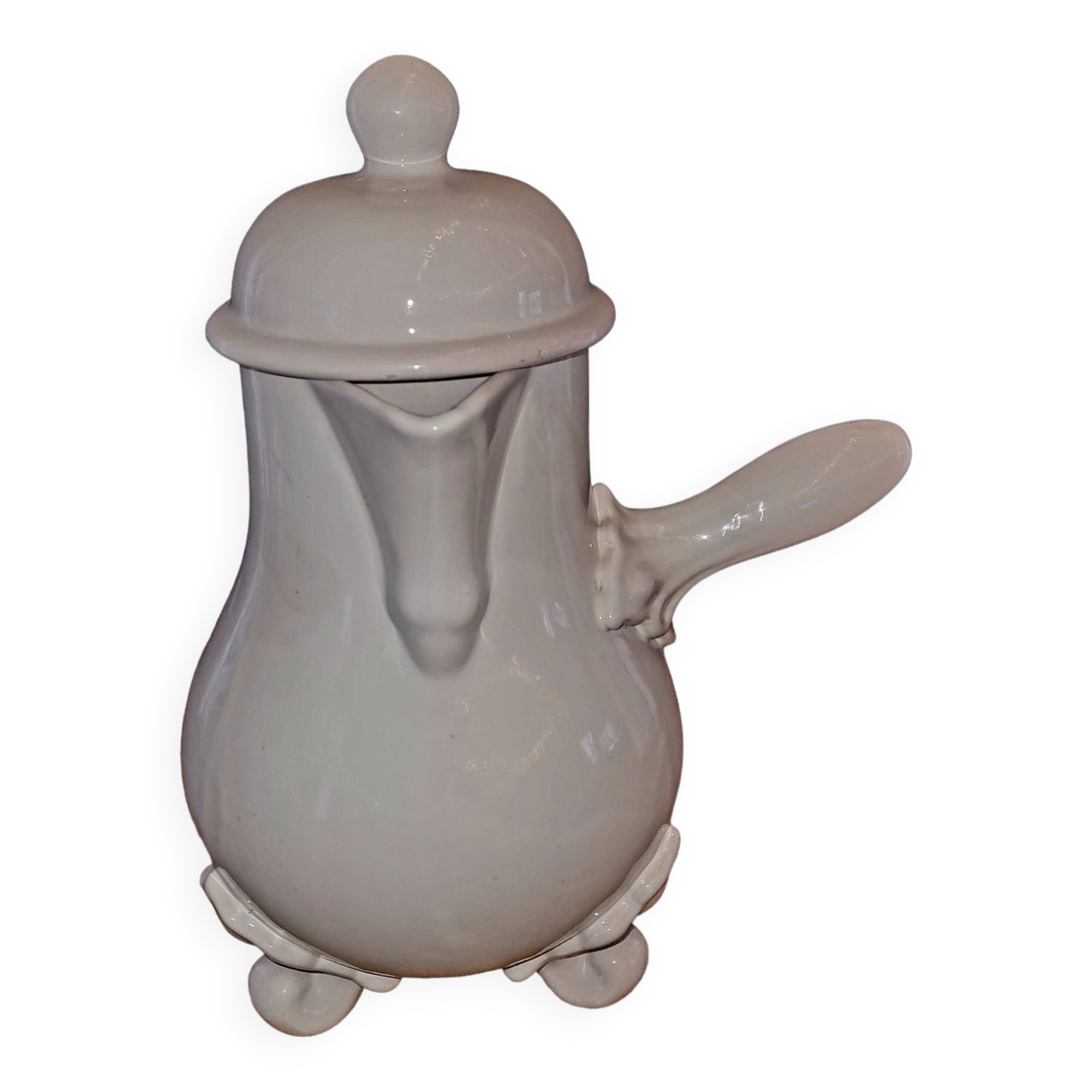 Chocolate pouring pot in white glazed terracotta Lallier Moustiers