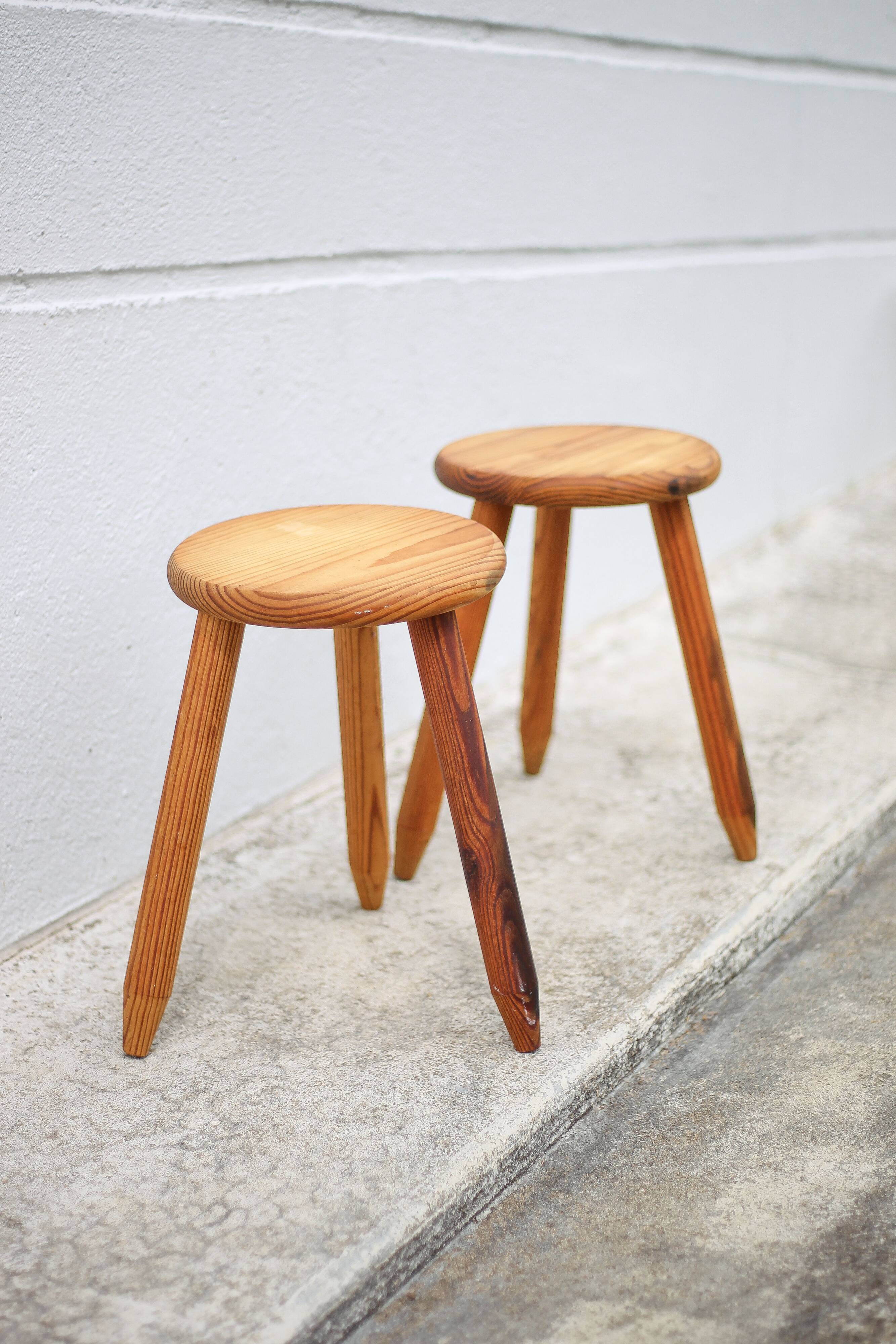 Pair of vintage stools, wooden stools, tripod stools, side stools, plant holders