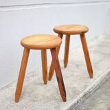 Pair of vintage stools, wooden stools, tripod stools, side stools, plant holders