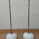Pair brass and glass chandeliers
